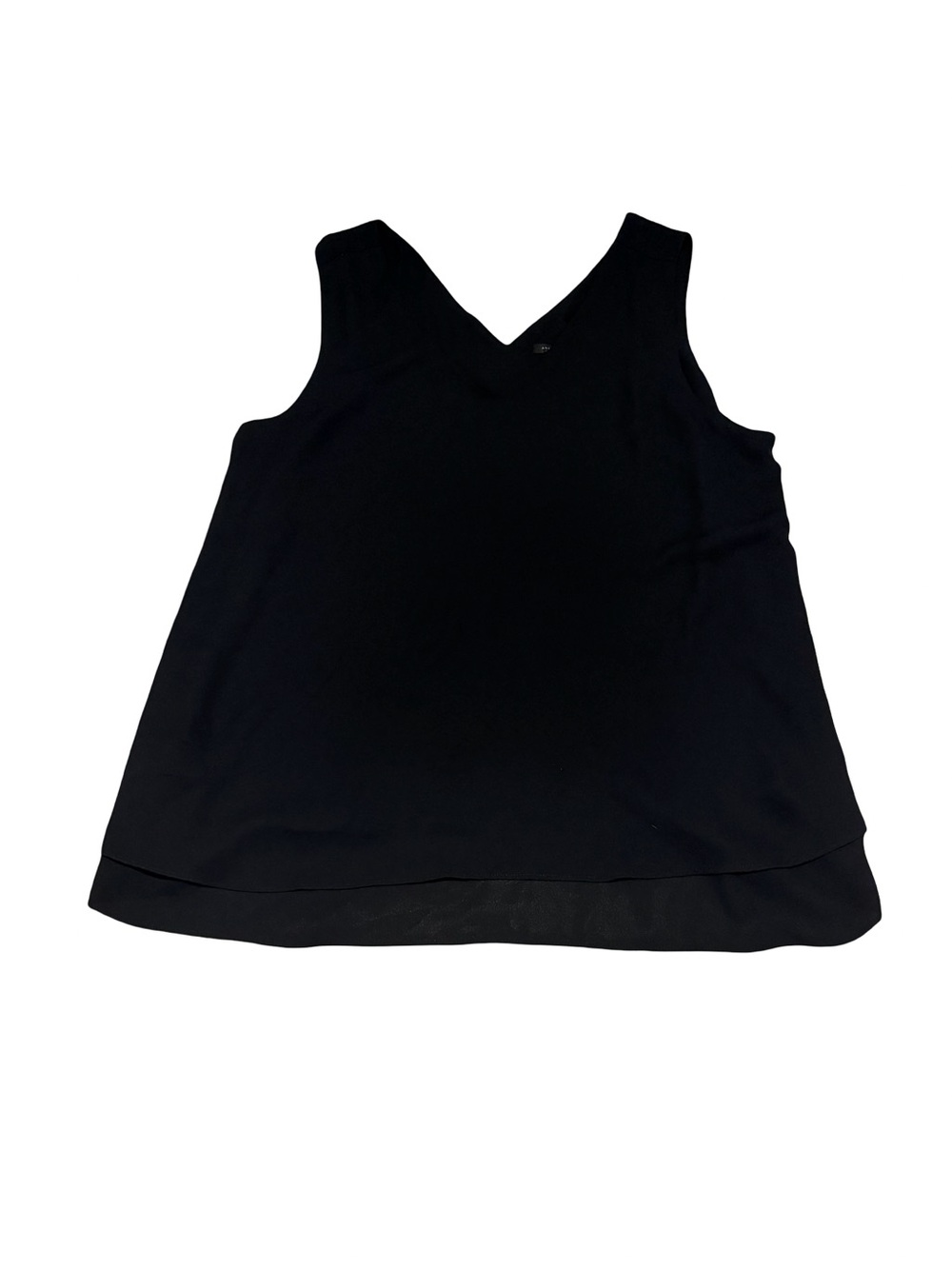 Ann Taylor Factory Sleeveless V-Neck Blouse Black Layered Hem Size L